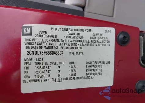 2005 Chevrolet Equinox Lt z USA, uszkodzony, nr VIN 2CNDL73F856043304